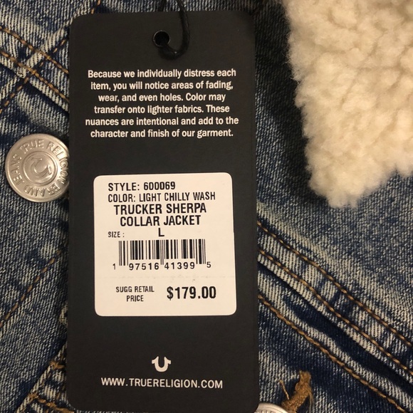 True Religion Sherpa Collar Trucker Denim Jacket Sz.L - Picture 4 of 13